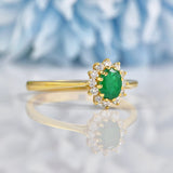 Ellibelle Jewellery Vintage 1990 Natural Emerald & Diamond Cluster Ring