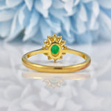 Ellibelle Jewellery Vintage 1990 Natural Emerald & Diamond Cluster Ring