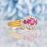 Ellibelle Jewellery Vintage 1990 Ruby & Diamond 18ct Gold Cluster Ring