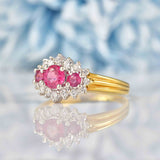 Ellibelle Jewellery Vintage 1990 Ruby & Diamond 18ct Gold Cluster Ring