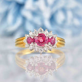 Ellibelle Jewellery Vintage 1990 Ruby & Diamond 18ct Gold Cluster Ring
