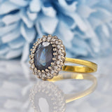 Ellibelle Jewellery Vintage 1990 Sapphire & Diamond 18ct Gold Cluster Ring (1.60ct)