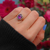 Ellibelle Jewellery Vintage 1990s Amethyst & Diamond Cluster Ring