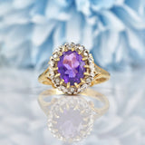 Ellibelle Jewellery Vintage 1990s Amethyst & Diamond Cluster Ring