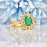 Ellibelle Jewellery Vintage 1990s Emerald & Diamond Bezel Cluster Ring