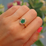 Ellibelle Jewellery Vintage 1990s Emerald & Diamond Bezel Cluster Ring