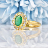 Ellibelle Jewellery Vintage 1990s Emerald & Diamond Bezel Cluster Ring