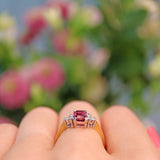 Ellibelle Jewellery Vintage 1990s Rhodolite Garnet & Diamond 18ct Gold Ring