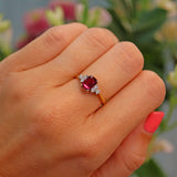 Ellibelle Jewellery Vintage 1990s Rhodolite Garnet & Diamond 18ct Gold Ring