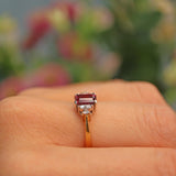 Ellibelle Jewellery Vintage 1990s Rhodolite Garnet & Diamond 18ct Gold Ring