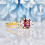 Ellibelle Jewellery Vintage 1990s Rhodolite Garnet & Diamond 18ct Gold Ring