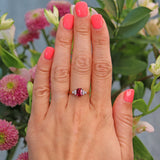 Ellibelle Jewellery Vintage 1990s Rhodolite Garnet & Diamond 18ct Gold Ring