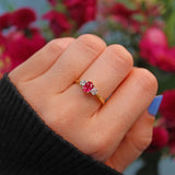 Ellibelle Jewellery Vintage 1990s Ruby & Diamond 18ct Gold Three Stone Ring