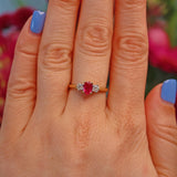 Ellibelle Jewellery Vintage 1990s Ruby & Diamond 18ct Gold Three Stone Ring