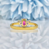 Ellibelle Jewellery Vintage 1990s Ruby & Diamond 18ct Gold Three Stone Ring