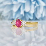 Ellibelle Jewellery Vintage 1990s Ruby & Diamond 18ct Gold Three Stone Ring
