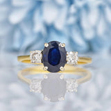 Ellibelle Jewellery Vintage 1990s Sapphire & Diamond 18ct Gold Trilogy Ring