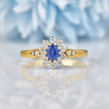 Ellibelle Jewellery Vintage 1990s Sapphire & Diamond Oval Cluster Ring