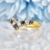 Ellibelle Jewellery Vintage 1990s Sapphire & Diamond Wishbone Band Ring