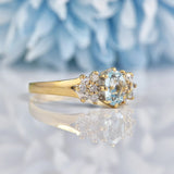 Ellibelle Jewellery Vintage 1991 Aquamarine & Diamond 9ct Gold Ring