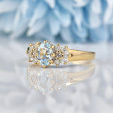 Ellibelle Jewellery Vintage 1991 Aquamarine & Diamond 9ct Gold Ring