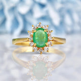 Ellibelle Jewellery Vintage 1992 Natural Emerald & Diamond Cluster Ring