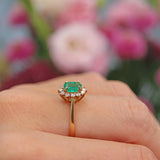 Ellibelle Jewellery Vintage 1992 Natural Emerald & Diamond Cluster Ring