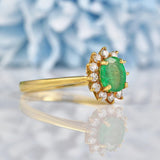 Ellibelle Jewellery Vintage 1992 Natural Emerald & Diamond Cluster Ring