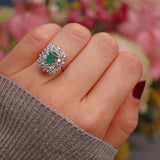 Ellibelle Jewellery Vintage 1992 Natural Emerald & Diamond White Gold Cluster Dress Ring