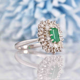 Ellibelle Jewellery Vintage 1992 Natural Emerald & Diamond White Gold Cluster Dress Ring