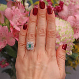 Ellibelle Jewellery Vintage 1992 Natural Emerald & Diamond White Gold Cluster Dress Ring