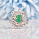 Ellibelle Jewellery Vintage 1992 Natural Emerald & Diamond White Gold Cluster Dress Ring