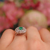 Ellibelle Jewellery Vintage 1992 Natural Emerald & Diamond White Gold Cluster Dress Ring