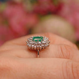 Ellibelle Jewellery Vintage 1992 Natural Emerald & Diamond White Gold Cluster Dress Ring