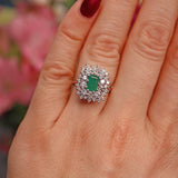 Ellibelle Jewellery Vintage 1992 Natural Emerald & Diamond White Gold Cluster Dress Ring