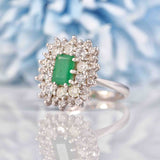 Ellibelle Jewellery Vintage 1992 Natural Emerald & Diamond White Gold Cluster Dress Ring