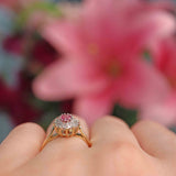 Ellibelle Jewellery Vintage 1992 Ruby & Diamond 18ct Gold Cluster Ring