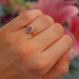 Ellibelle Jewellery Vintage 1992 Ruby & Diamond 18ct Gold Cluster Ring