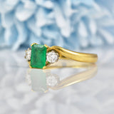 Ellibelle Jewellery Vintage 1993 Emerald & Diamond Three Stone Ring