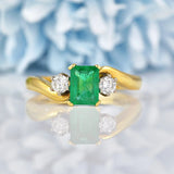Ellibelle Jewellery Vintage 1993 Emerald & Diamond Three Stone Ring