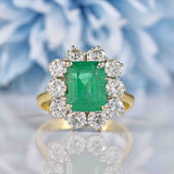 Ellibelle Jewellery Vintage 1994 Emerald & Diamond 18ct Gold Cluster Engagement Ring