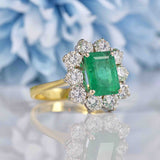 Ellibelle Jewellery Vintage 1994 Emerald & Diamond 18ct Gold Cluster Engagement Ring