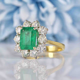 Ellibelle Jewellery Vintage 1994 Emerald & Diamond 18ct Gold Cluster Engagement Ring