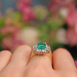 Ellibelle Jewellery Vintage 1994 Emerald & Diamond 18ct Gold Cluster Engagement Ring