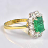Ellibelle Jewellery Vintage 1994 Emerald & Diamond 18ct Gold Cluster Engagement Ring