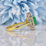 Ellibelle Jewellery Vintage 1994 Emerald & Diamond 18ct Gold Cluster Engagement Ring