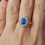 Ellibelle Jewellery Vintage 1994 Sapphire & Diamond 18ct Gold Cluster Ring