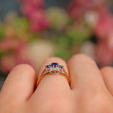 Ellibelle Jewellery Vintage 1995 Blue Sapphire & Diamond 18ct Gold Cluster Ring