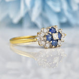 Ellibelle Jewellery Vintage 1995 Blue Sapphire & Diamond 18ct Gold Ring