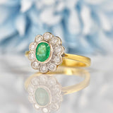 Ellibelle Jewellery Vintage 1996 Natural Emerald & Diamond 18ct Gold Cluster Ring